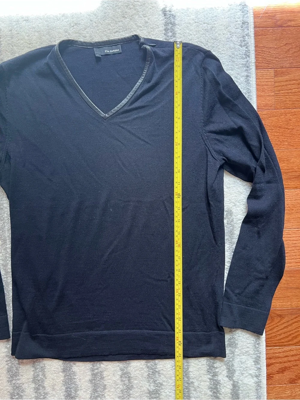 The Kooples Men’s Size S Merino Wool V-Neck Sweater with Lambskin Leather Trim